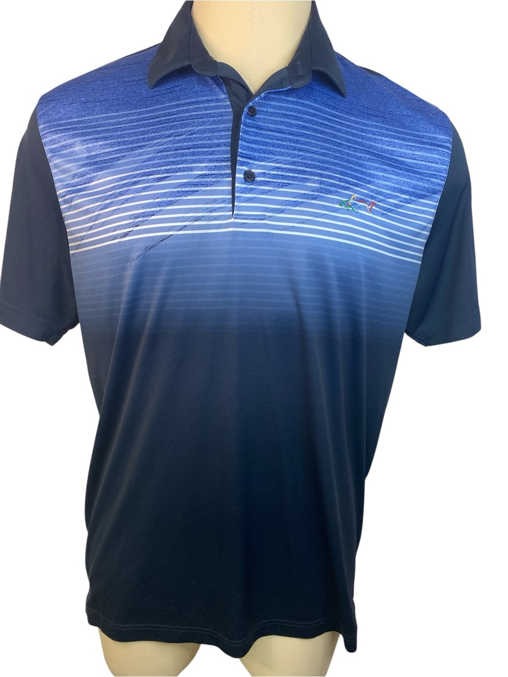 Greg Norman Gradient Blue Golf Shirt with Subtle Stripe Detail Men’s XL